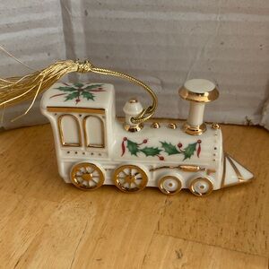 Lenox Cream and Gold Holiday Train Ornament